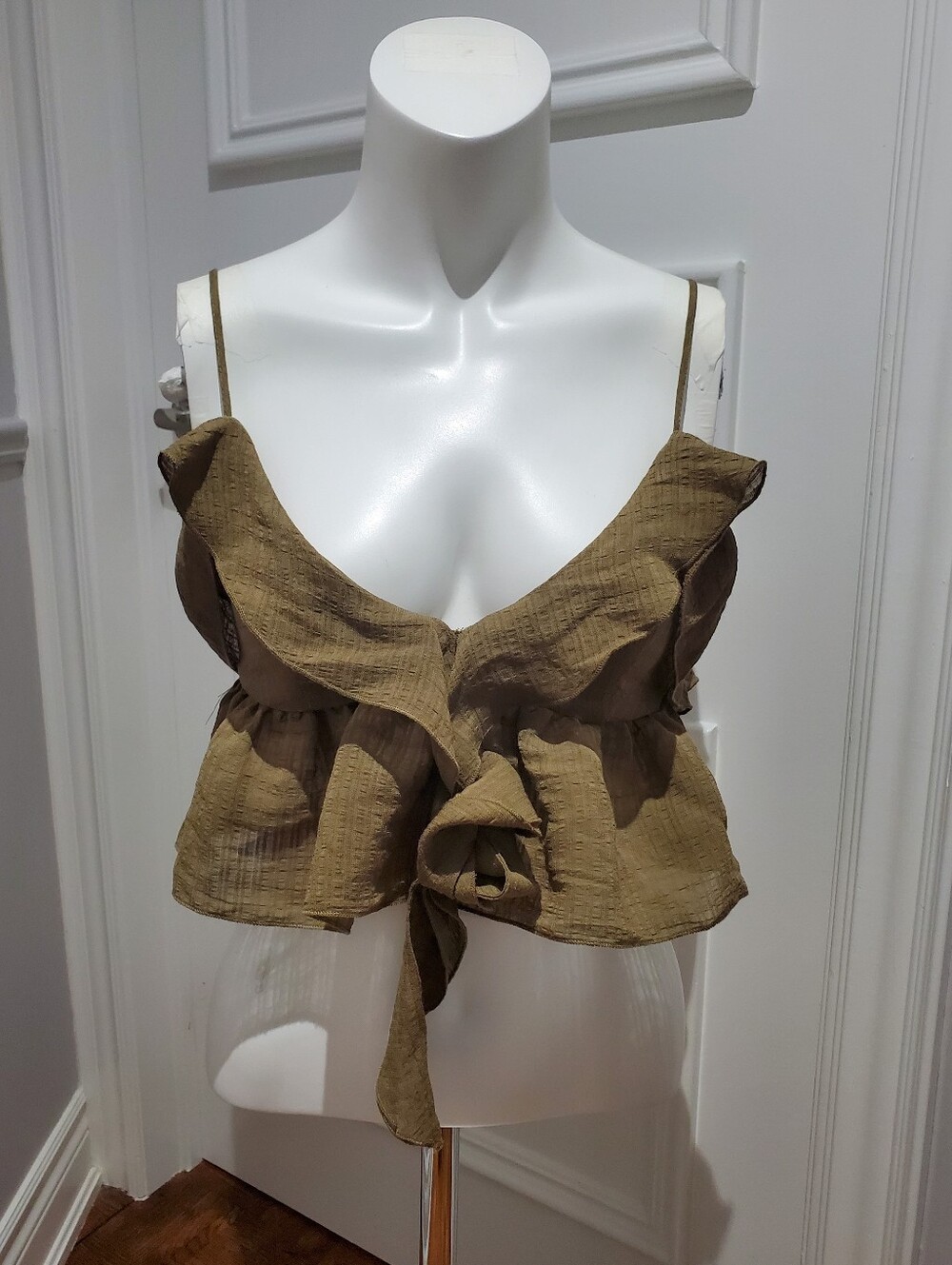 Boho Festival Ruffled Olive Green Cami Crop Top